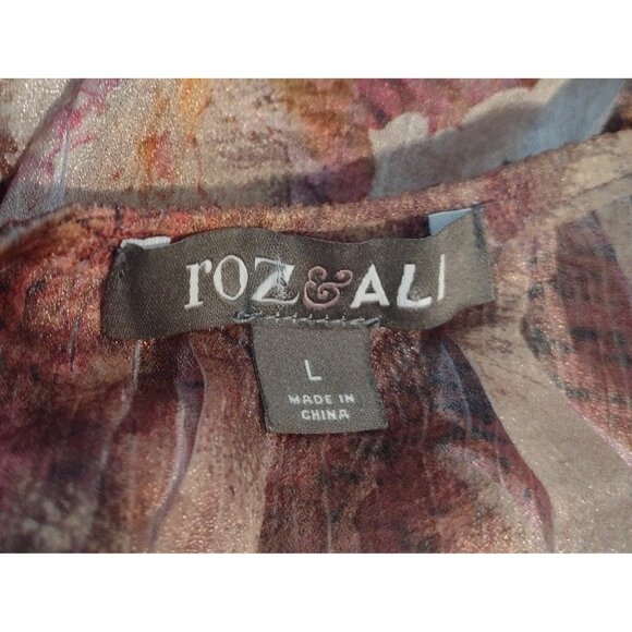 Roz & Ali Sparkle Floral Top Size L Fairy Flowy Artsy Flutter Stretch - Picture 7 of 9